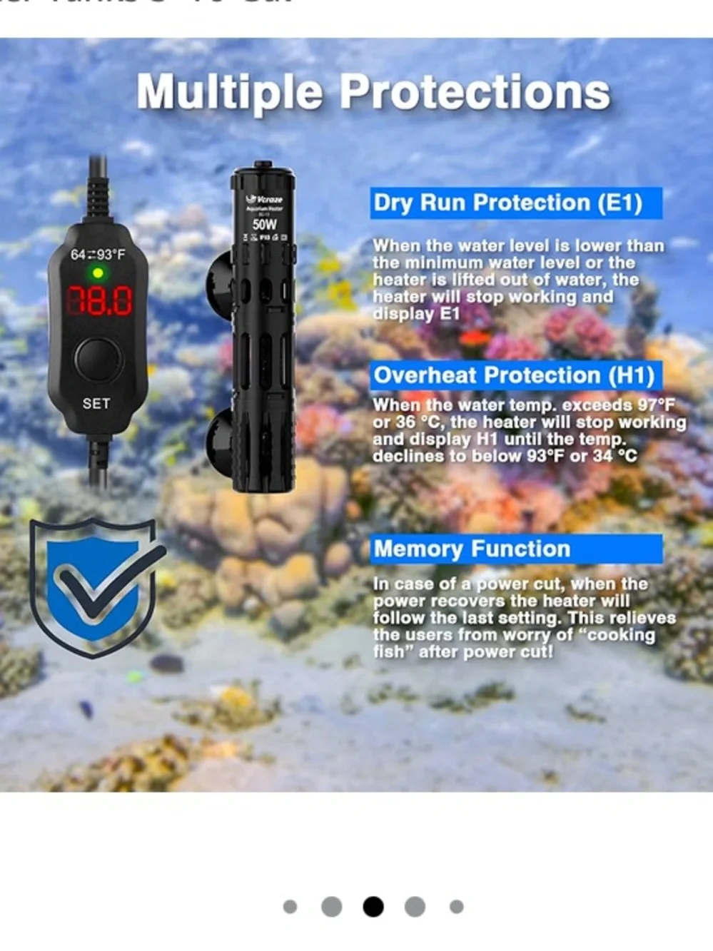 Black 50W Aquarium Heater with Digital Thermostat